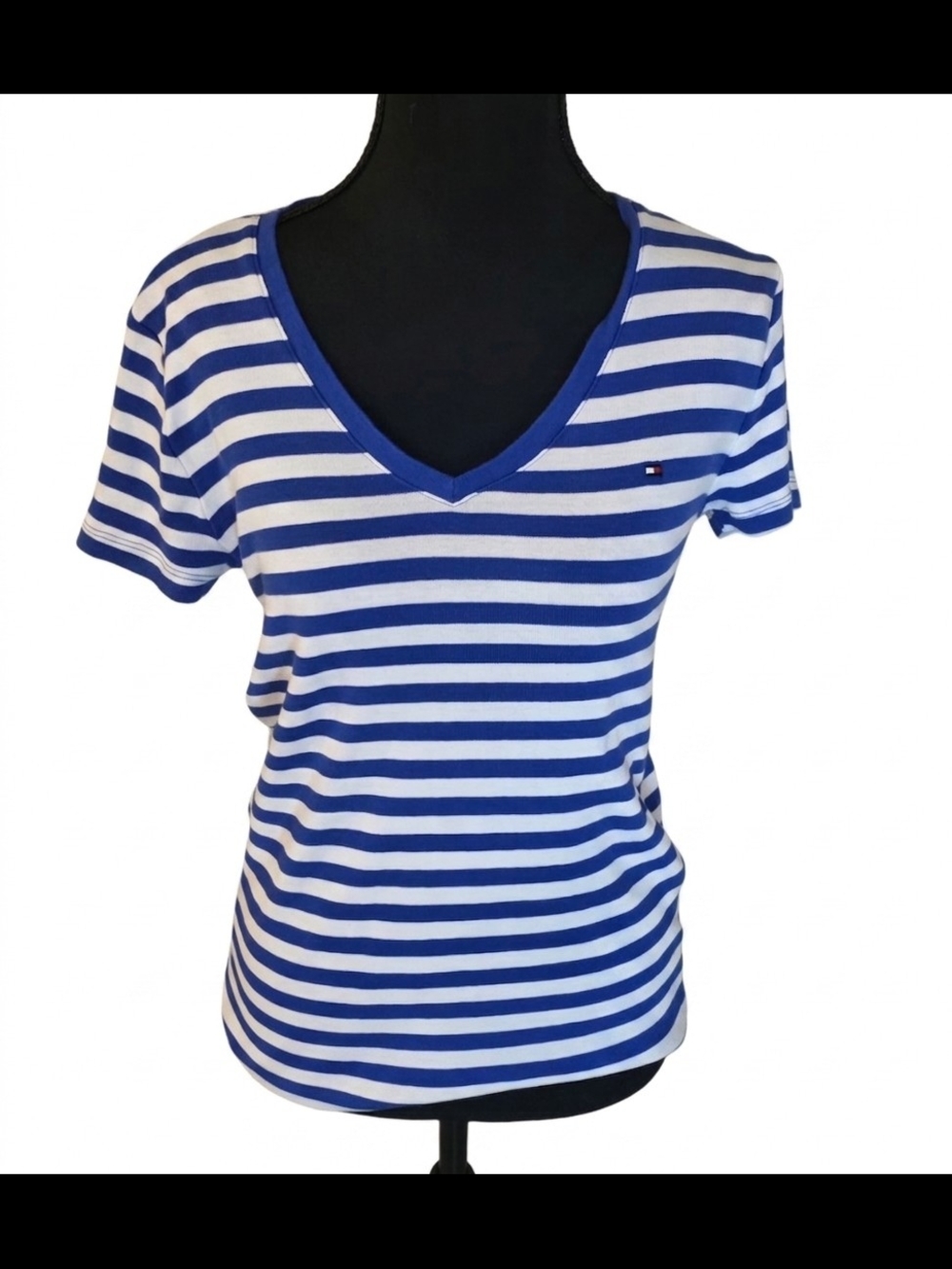 Tommy Hilfiger Blue & White Striped V-Neck Tee